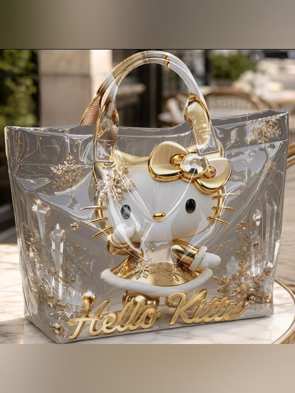 Diamond Hello Kitty Snowflake PVC Glossy Daily Commute Hand Bag Large